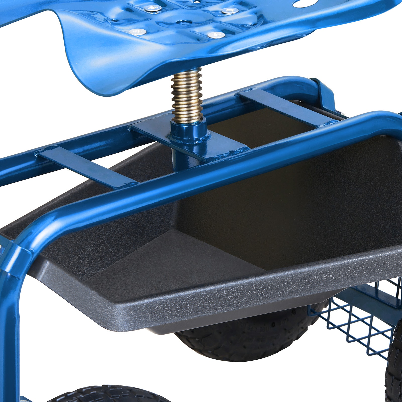 Garden Rolling Work Seat With Swivel Chair And Tool Tray Blue_voghion.com